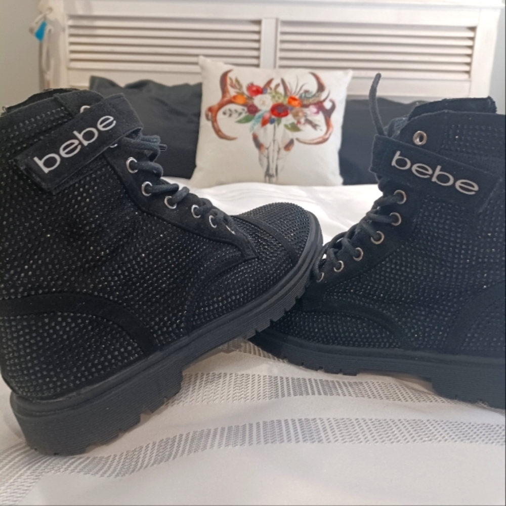 Rhinestone bebe boots, black sz 7 wore a few times
